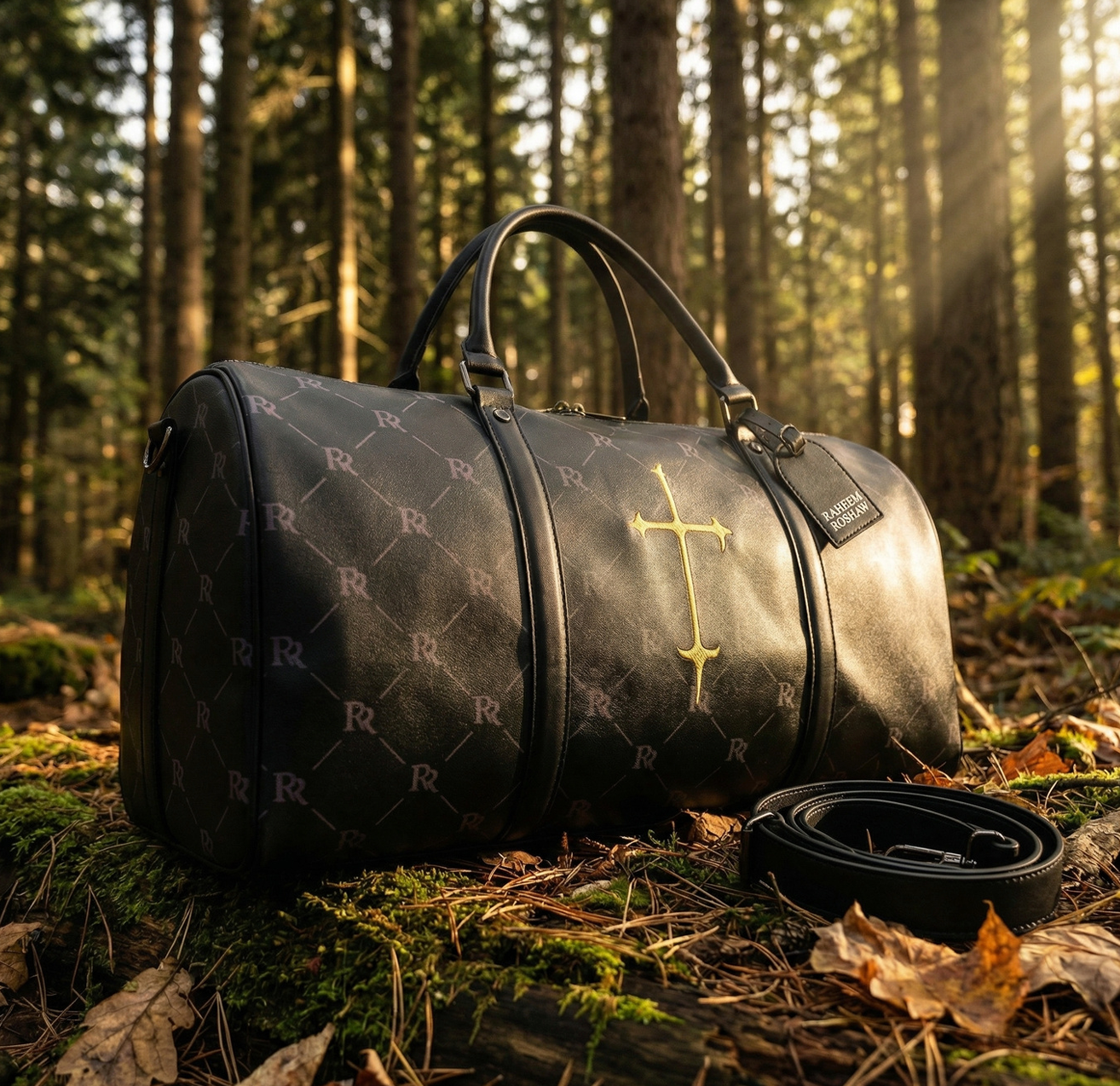 RR Travel Duffle Bag – Black & Gold Cross
